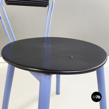 将图片加载到图库查看器,Chairs in blue metal, black wood and black rubber, 1980s