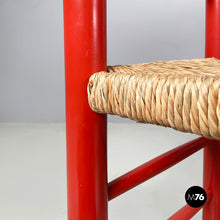 Charger l'image dans la galerie, Chairs with armrests in red wood and straw, 1970s