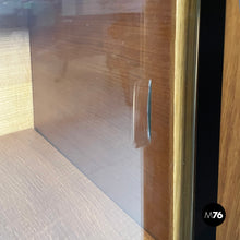 画像をギャラリービューアに読み込む, Sideboard in wood, glass and burgundy leather, 1960s