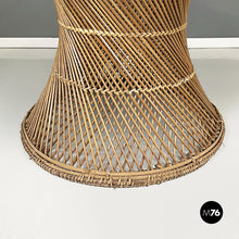 Load image into Gallery viewer, Round dining table in glass and rattan, 1960s