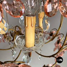 Load image into Gallery viewer, Chandeliers in pink glass and brass, early 1900s