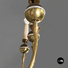 将图片加载到图库查看器,Chandelier in brass and white metal, 1950s