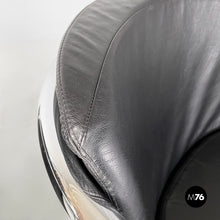 将图片加载到图库查看器,Black leather and steel armchair, 1980s