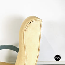 Load image into Gallery viewer, Armchair in beige leather and light blue wood, 1980s