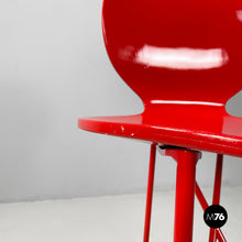 Load image into Gallery viewer, Stools in wood and red metal, 1980s