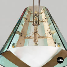 Load image into Gallery viewer, Glass and brass chandelier 2296 by Max Ingrand for Fontana Arte, 1950s