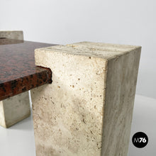 画像をギャラリービューアに読み込む, Red granite and travertine coffee table, 1970s