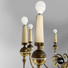 将图片加载到图库查看器,Chandelier in brass and white metal, 1950s