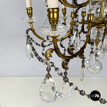 画像をギャラリービューアに読み込む, Glass drop chandelier with brass structure, 1900-1950s