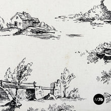 Load image into Gallery viewer, Fire screen in black and white fabric and wood, early 1900s