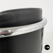 将图片加载到图库查看器,Black leather and steel armchair, 1980s