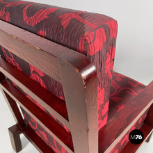 画像をギャラリービューアに読み込む, Armchair in wood and red fabric, 1930s