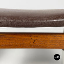 Load image into Gallery viewer, Poufs in brown leather and wood, 1960s