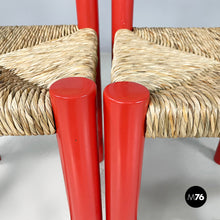 将图片加载到图库查看器,Chairs in red wood and straw, 1970s