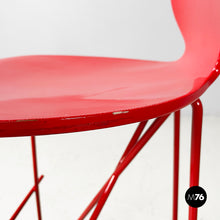 Load image into Gallery viewer, Stools in wood and red metal, 1980s