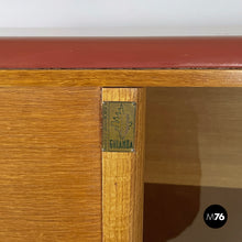 画像をギャラリービューアに読み込む, Sideboard in wood, glass and burgundy leather, 1960s