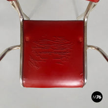 画像をギャラリービューアに読み込む, Chairs in metal and red faux leather, 1930s