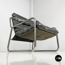 将图片加载到图库查看器,Armchairs in metal and black synthetic leather, 1970s