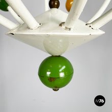 画像をギャラリービューアに読み込む, White iron chandelier with colored spheres, 1940s