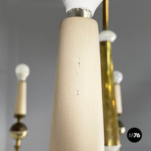 将图片加载到图库查看器,Chandelier in brass and white metal, 1950s