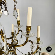 画像をギャラリービューアに読み込む, Glass drop chandelier with brass structure, 1900-1950s