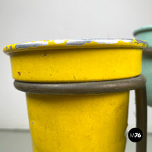 Load image into Gallery viewer, Brass and light blue and yellow metal floor ashtray, 1950s