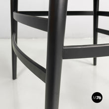 将图片加载到图库查看器,Chairs in black wood and brown leather, 1980s