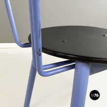 将图片加载到图库查看器,Chairs in blue metal, black wood and black rubber, 1980s