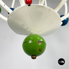 画像をギャラリービューアに読み込む, White iron chandelier with colored spheres, 1940s