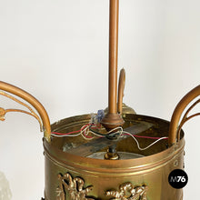 Charger l'image dans la galerie, Chandelier in molded satin glass and brass, early 1900s