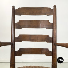 Load image into Gallery viewer, Wood and straw chair with armrests, late 1800s