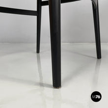 将图片加载到图库查看器,Chairs in black wood and brown leather, 1980s