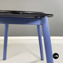 将图片加载到图库查看器,Chairs in blue metal, black wood and black rubber, 1980s