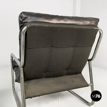 将图片加载到图库查看器,Armchairs in metal and black synthetic leather, 1970s