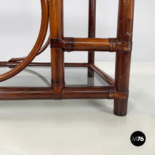 画像をギャラリービューアに読み込む, Double-shelf coffee table in smoked glass and dark bamboo, 1960s
