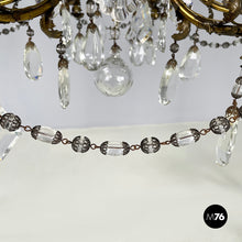 画像をギャラリービューアに読み込む, Glass drop chandelier with brass structure, 1900-1950s