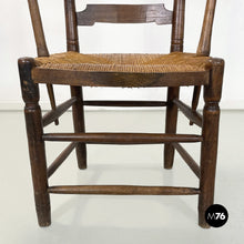 Load image into Gallery viewer, Wood and straw chair with armrests, late 1800s
