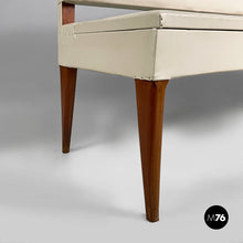 Load image into Gallery viewer, Bench in wood and white leather, 1940s