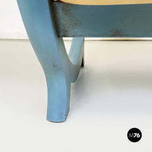 Load image into Gallery viewer, Armchair in beige leather and light blue wood, 1980s