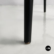 将图片加载到图库查看器,Chairs in black wood and brown leather, 1980s