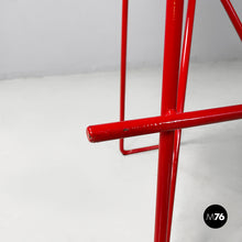 Load image into Gallery viewer, Stools in wood and red metal, 1980s