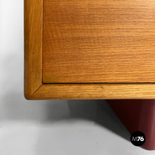 画像をギャラリービューアに読み込む, Sideboard in wood, glass and burgundy leather, 1960s
