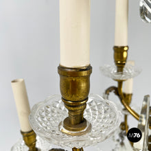 画像をギャラリービューアに読み込む, Glass drop chandelier with brass structure, 1900-1950s