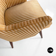 Load image into Gallery viewer, Striped fabric and wood armchairs, 1950s