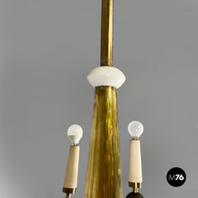 将图片加载到图库查看器,Chandelier in brass and white metal, 1950s