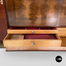 Load image into Gallery viewer, Bar cabinet with lamp in wood, mirror and glass, 1930s