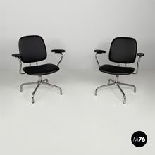 Load image into Gallery viewer, Swivel office chairs in steel and faux leather, 1960s
