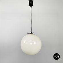 画像をギャラリービューアに読み込む, Round white glass chandelier, 1950s