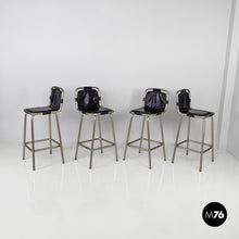 将图片加载到图库查看器,Stools in metal and black leather, 1970s