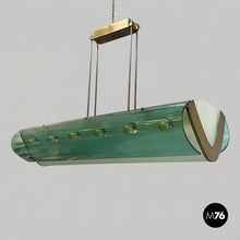 Load image into Gallery viewer, Glass and brass chandelier 2296 by Max Ingrand for Fontana Arte, 1950s